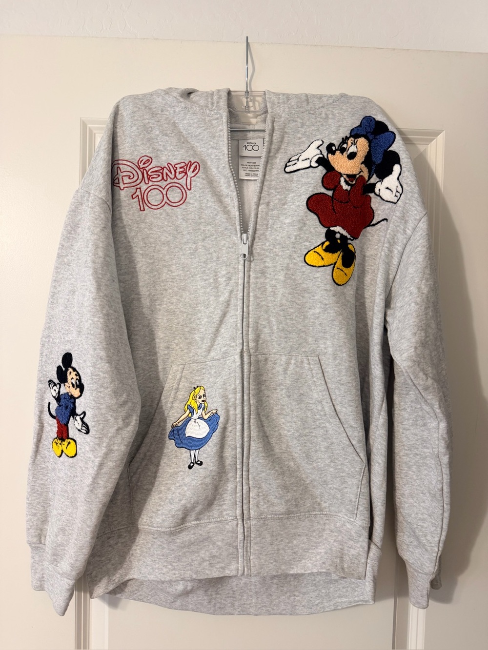 Disney Gray Zip-Up Hoodie with Minnie, Mickey & Alice Patches